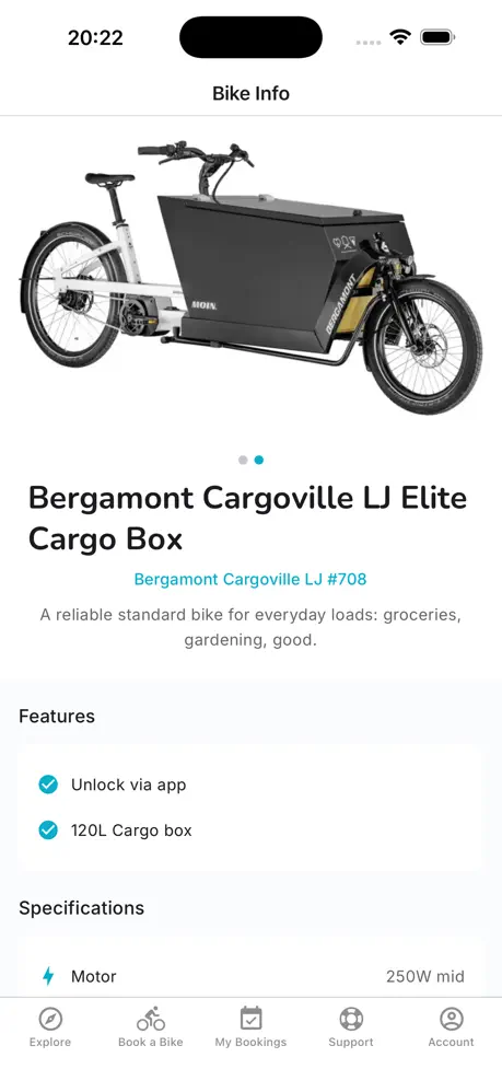 Bike details with photo