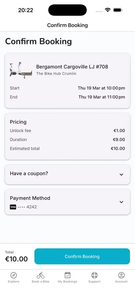 Booking confirmation with pricing